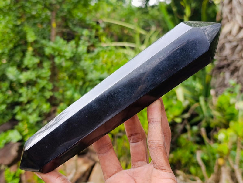 Polished Double Terminated Black Basalt Crystals x 2 From Madagascar - Toprock Gemstones and Minerals 