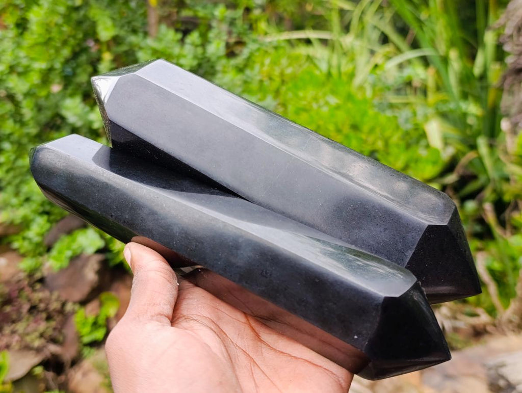 Polished Double Terminated Black Basalt Crystals x 2 From Madagascar - Toprock Gemstones and Minerals 