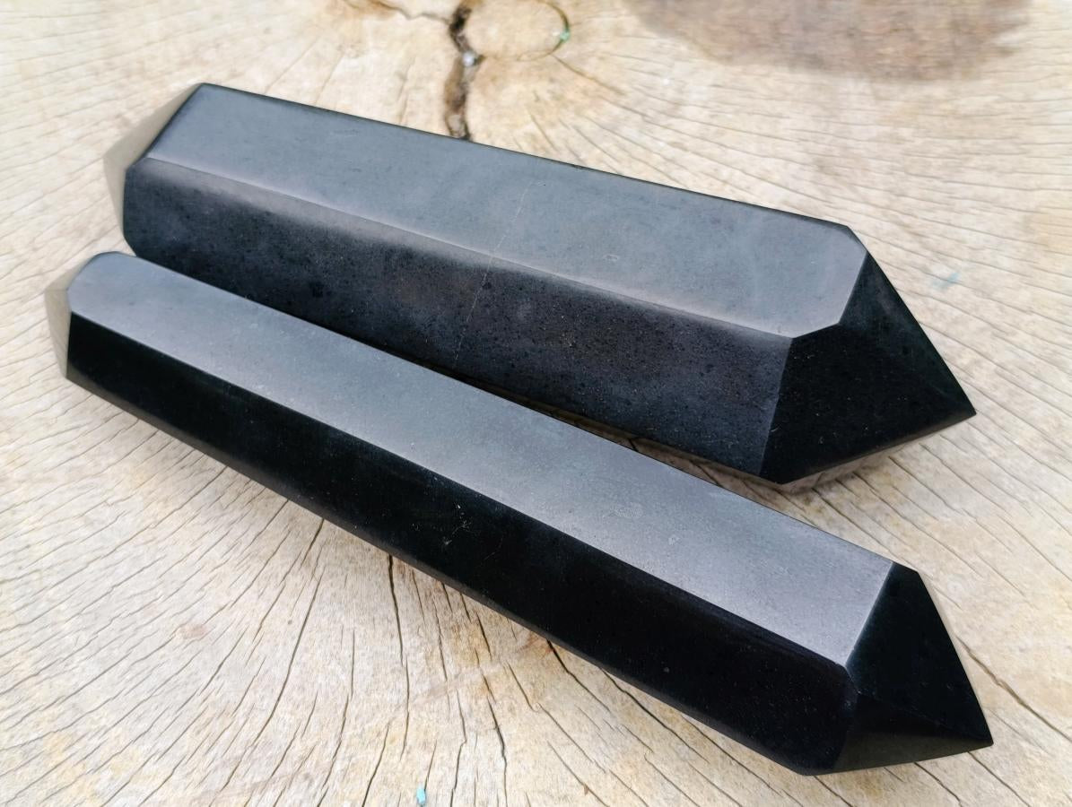 Polished Double Terminated Black Basalt Crystals x 2 From Madagascar - Toprock Gemstones and Minerals 