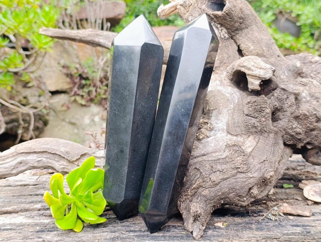 Polished Double Terminated Black Basalt Crystals x 2 From Madagascar - Toprock Gemstones and Minerals 