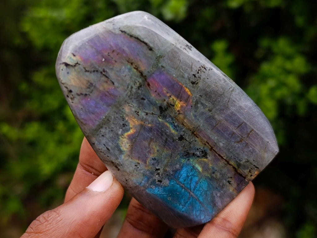 Polished Rare Purple Sunset Flash Labradorite Standing Display Pieces x 6 From Madagascar - Toprock Gemstones and Minerals 