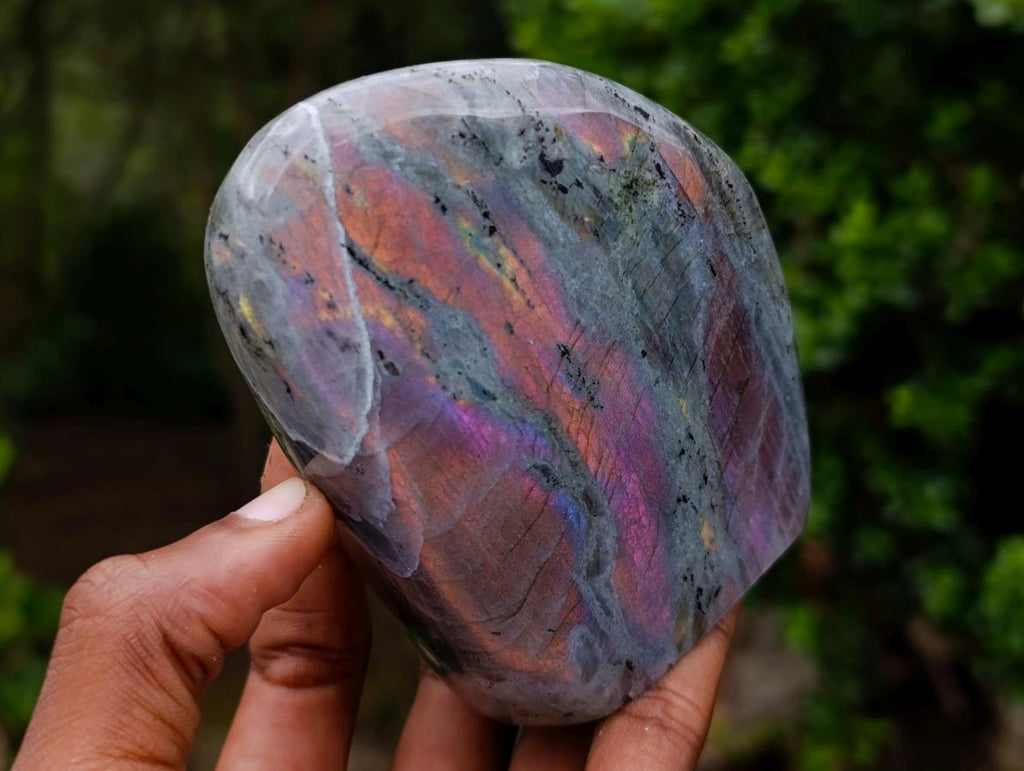 Polished Rare Purple Sunset Flash Labradorite Standing Display Pieces x 6 From Madagascar - Toprock Gemstones and Minerals 