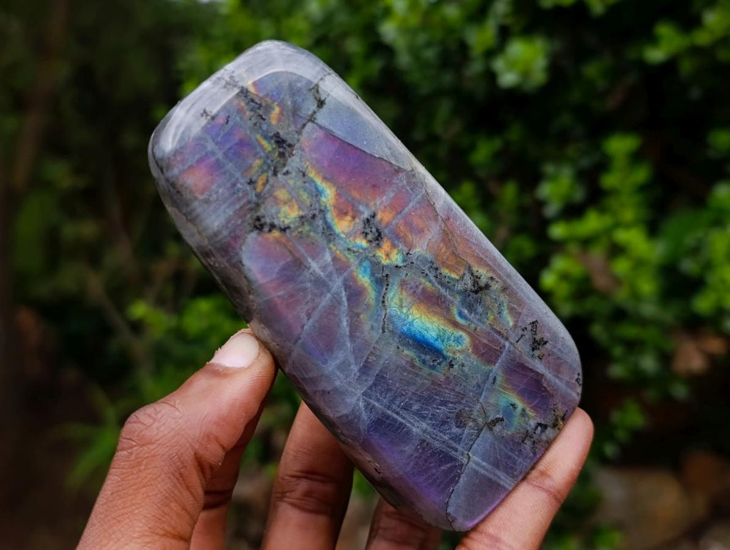 Polished Rare Purple Sunset Flash Labradorite Standing Display Pieces x 6 From Madagascar - Toprock Gemstones and Minerals 