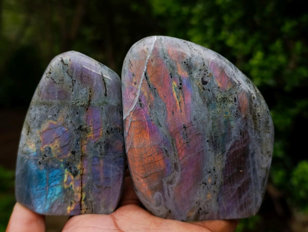 Polished Rare Purple Sunset Flash Labradorite Standing Display Pieces x 6 From Madagascar - Toprock Gemstones and Minerals 