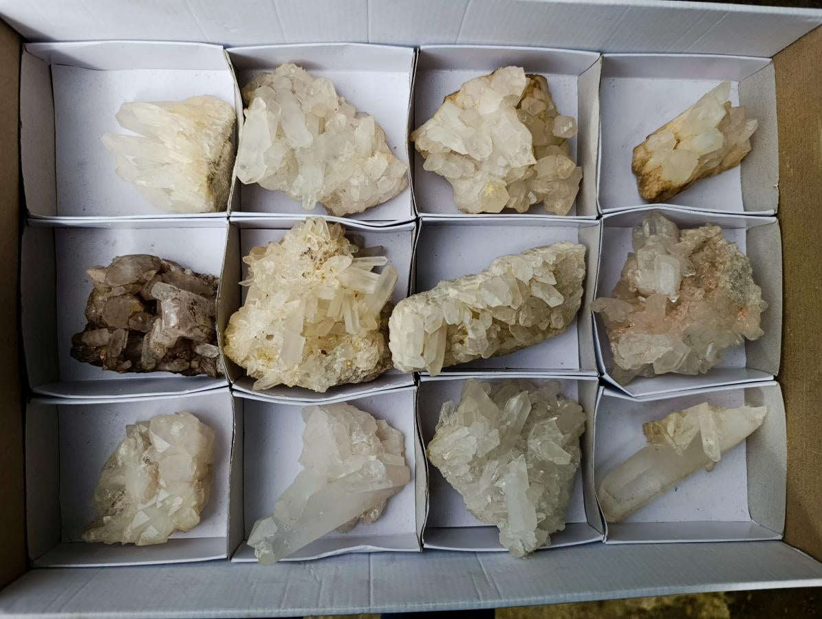 Natural Clear Malagasy Quartz Clusters x 12 From Madagascar - Toprock Gemstones and Minerals 