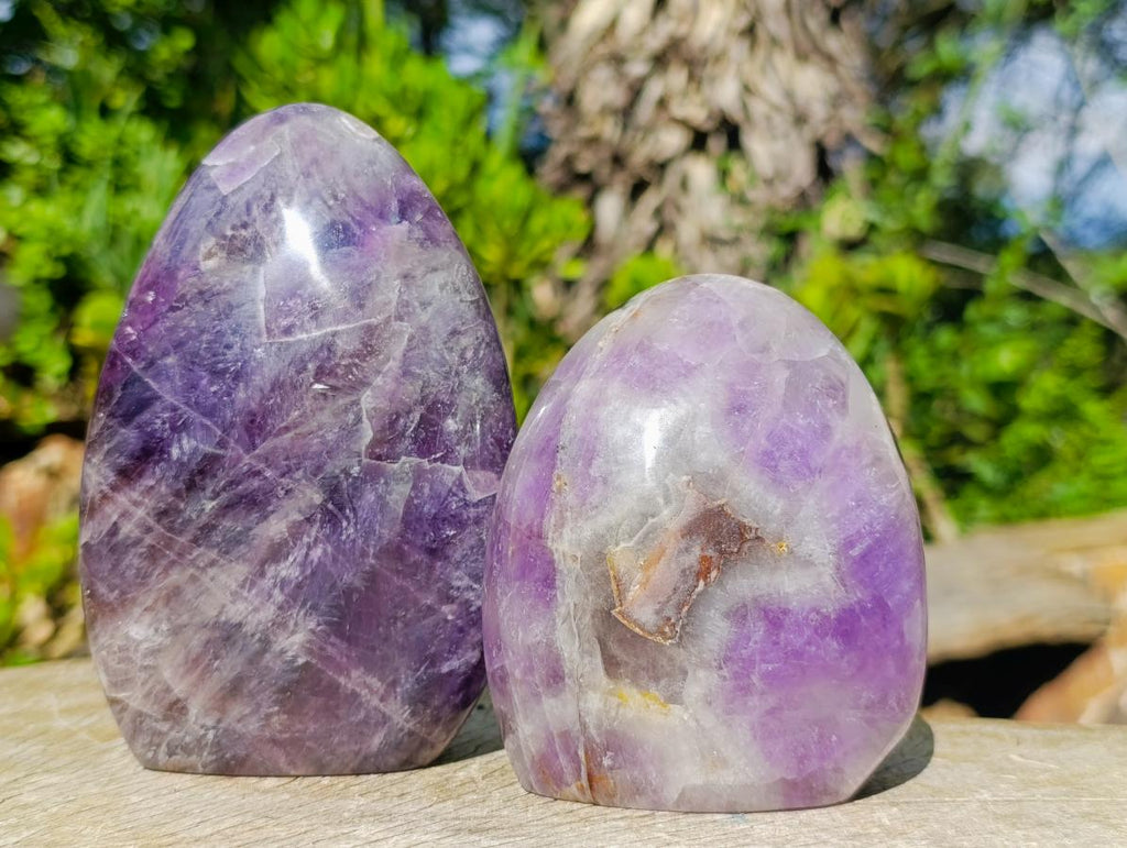 Polished Purple Chevron Amethyst Standing Display Pieces x 2 From Madagascar - Toprock Gemstones and Minerals 