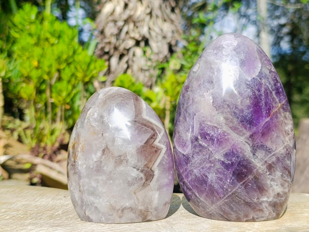 Polished Purple Chevron Amethyst Standing Display Pieces x 2 From Madagascar - Toprock Gemstones and Minerals 