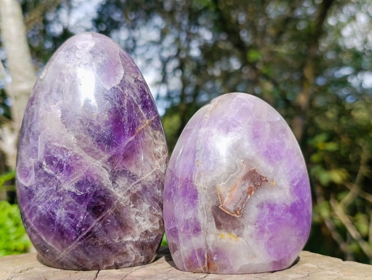 Polished Purple Chevron Amethyst Standing Display Pieces x 2 From Madagascar - Toprock Gemstones and Minerals 
