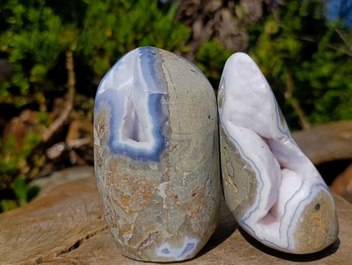 Polished Blue Lace Agate Standing Display Pieces x 2 From Nsanje, Malawi - Toprock Gemstones and Minerals 