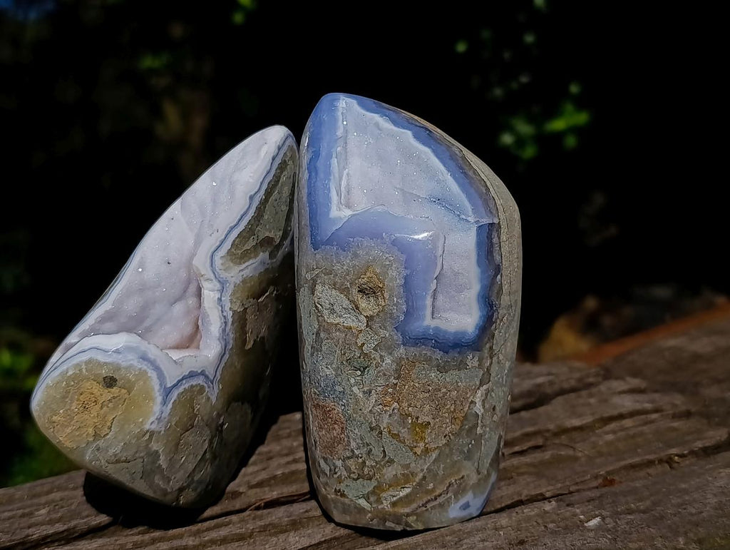 Polished Blue Lace Agate Standing Display Pieces x 2 From Nsanje, Malawi - Toprock Gemstones and Minerals 
