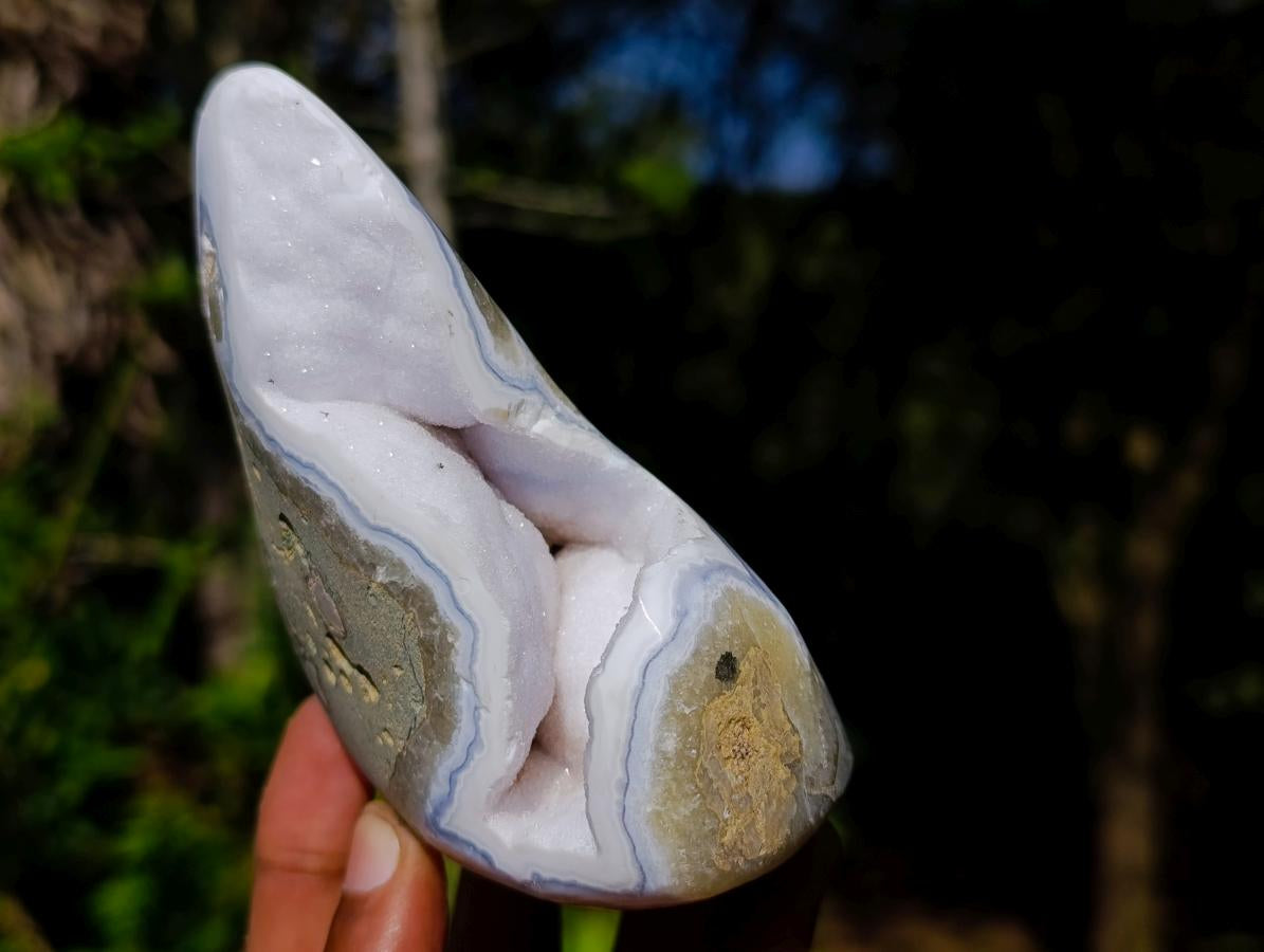 Polished Blue Lace Agate Standing Display Pieces x 2 From Nsanje, Malawi - Toprock Gemstones and Minerals 