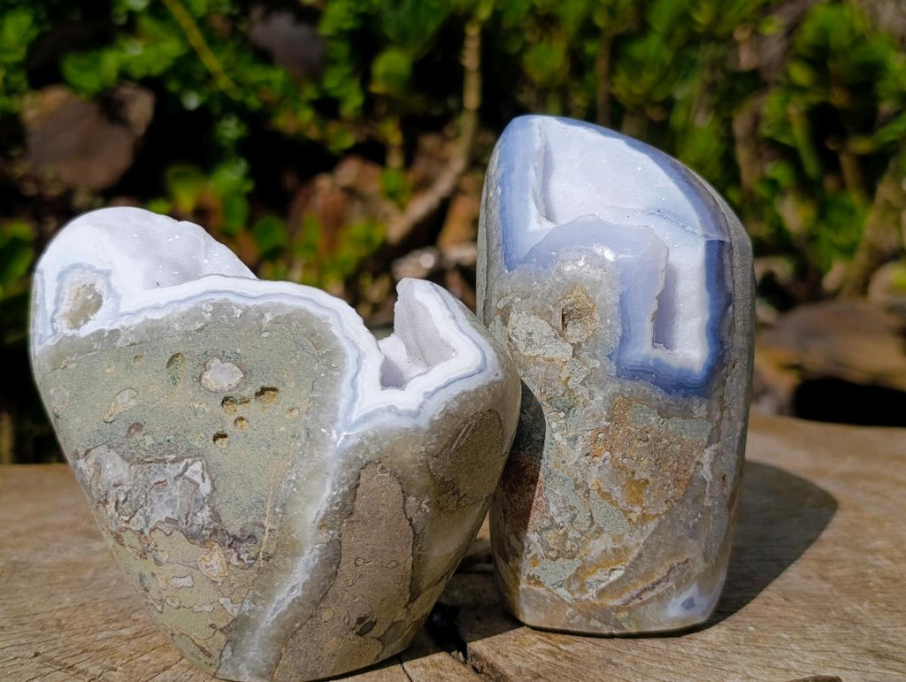 Polished Blue Lace Agate Standing Display Pieces x 2 From Nsanje, Malawi - Toprock Gemstones and Minerals 