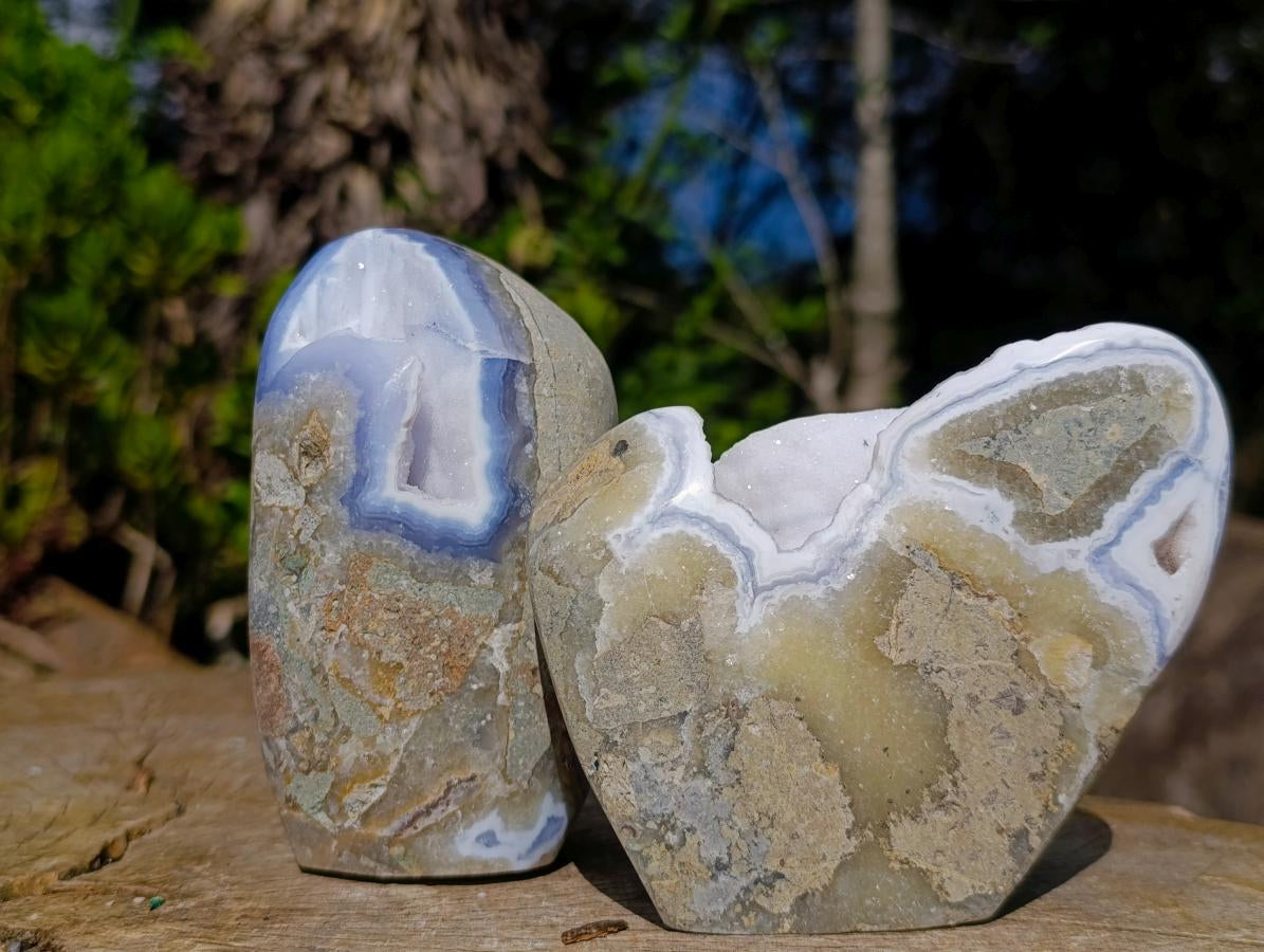 Polished Blue Lace Agate Standing Display Pieces x 2 From Nsanje, Malawi - Toprock Gemstones and Minerals 