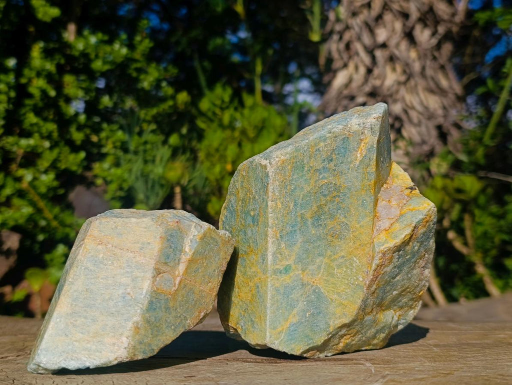 Natural Cobbed Aquamarine Specimens x 2 From Northern Cape, South Africa - Toprock Gemstones and Minerals 