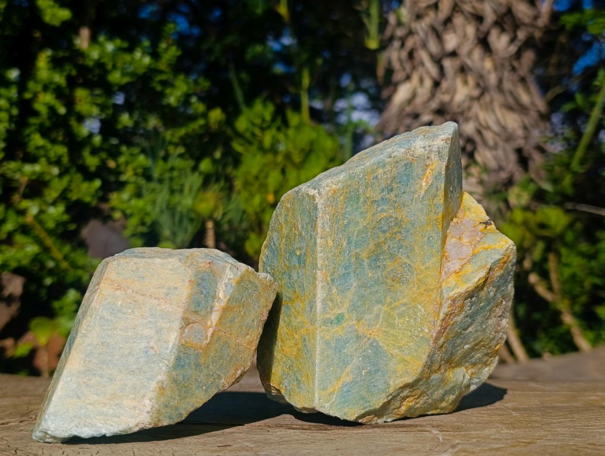 Natural Cobbed Aquamarine Specimens x 2 From Northern Cape, South Africa - Toprock Gemstones and Minerals 