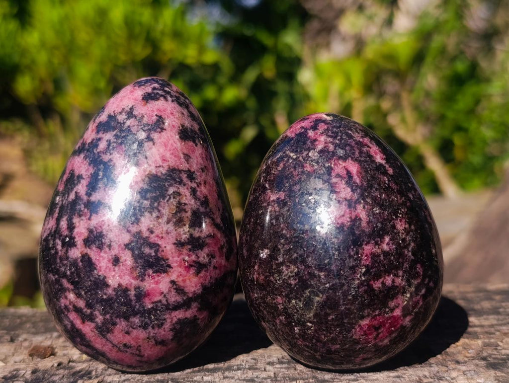 Polished Rhodonite Gemstone Hearts and Eggs x 6 From Ambindavato, Madagascar - Toprock Gemstones and Minerals 