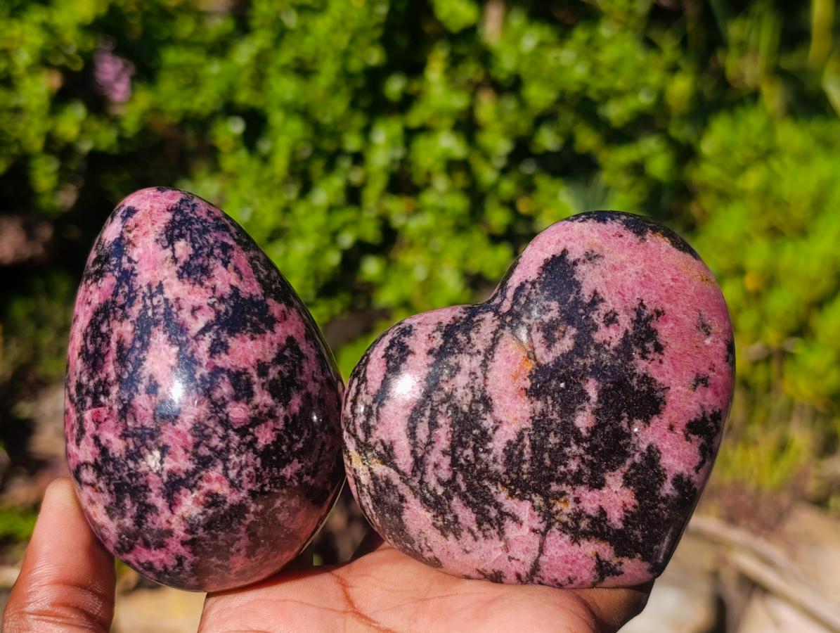 Polished Rhodonite Gemstone Hearts and Eggs x 6 From Ambindavato, Madagascar - Toprock Gemstones and Minerals 