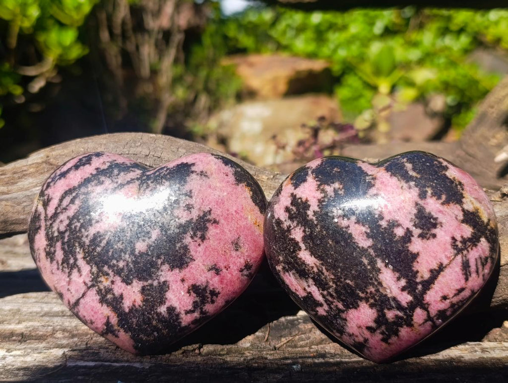 Polished Rhodonite Gemstone Hearts and Eggs x 6 From Ambindavato, Madagascar - Toprock Gemstones and Minerals 