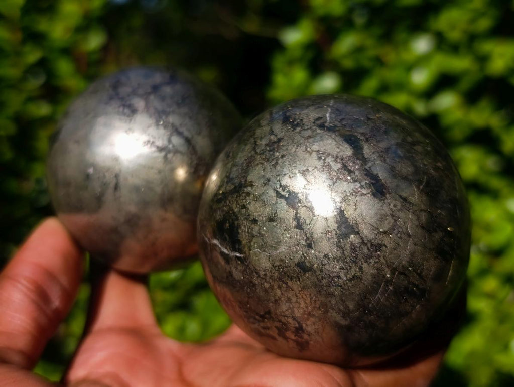 Polished Basalt Pharaoh Stone Spheres x 2 From Iron Duke Mine, Zimbabwe - Toprock Gemstones and Minerals 