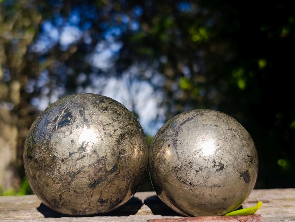 Polished Basalt Pharaoh Stone Spheres x 2 From Iron Duke Mine, Zimbabwe - Toprock Gemstones and Minerals 