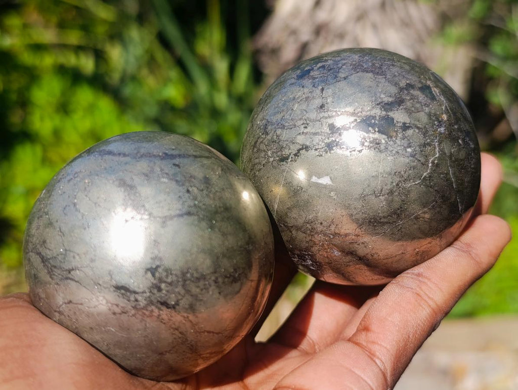 Polished Basalt Pharaoh Stone Spheres x 2 From Iron Duke Mine, Zimbabwe - Toprock Gemstones and Minerals 
