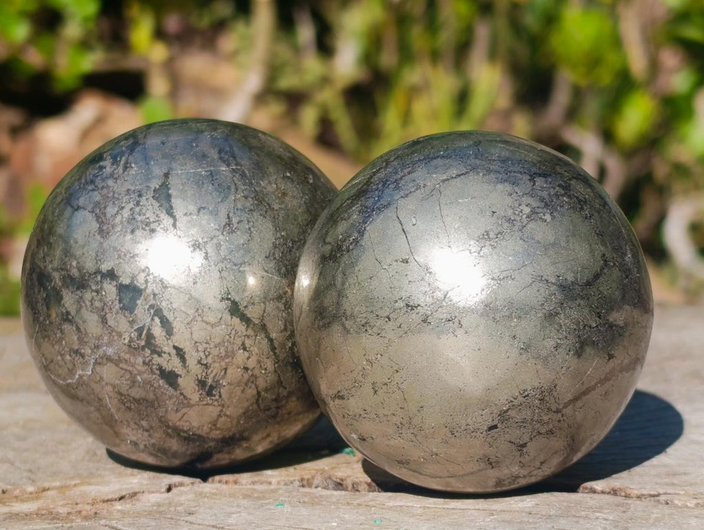 Polished Basalt Pharaoh Stone Spheres x 2 From Iron Duke Mine, Zimbabwe - Toprock Gemstones and Minerals 