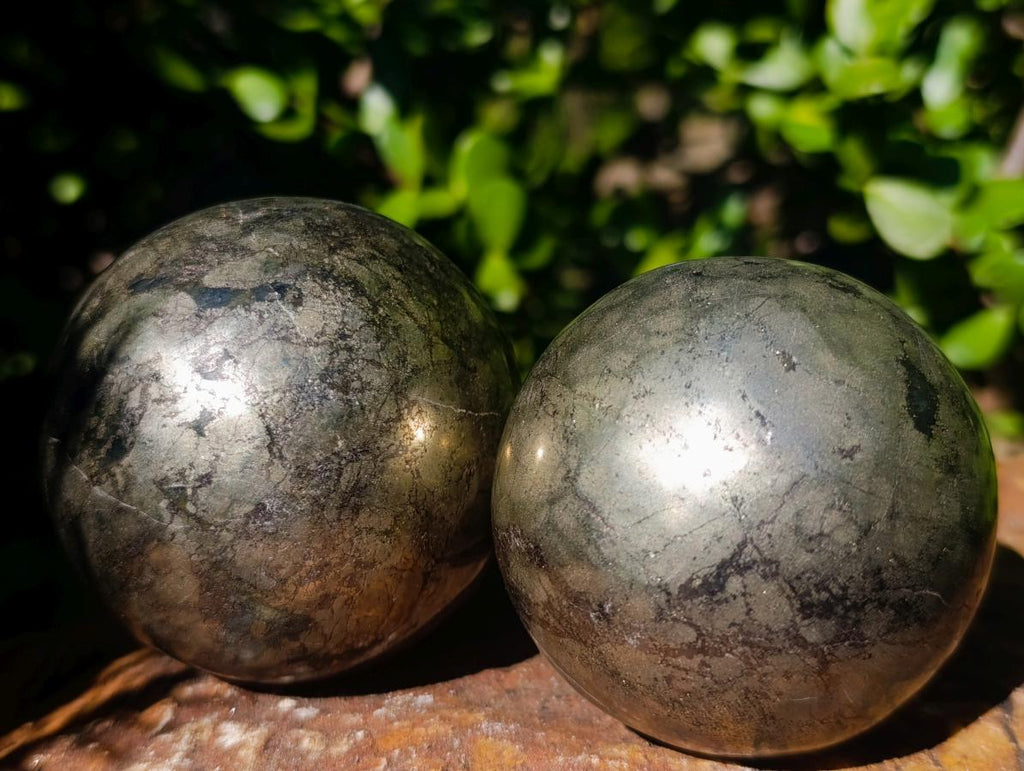 Polished Basalt Pharaoh Stone Spheres x 2 From Iron Duke Mine, Zimbabwe - Toprock Gemstones and Minerals 