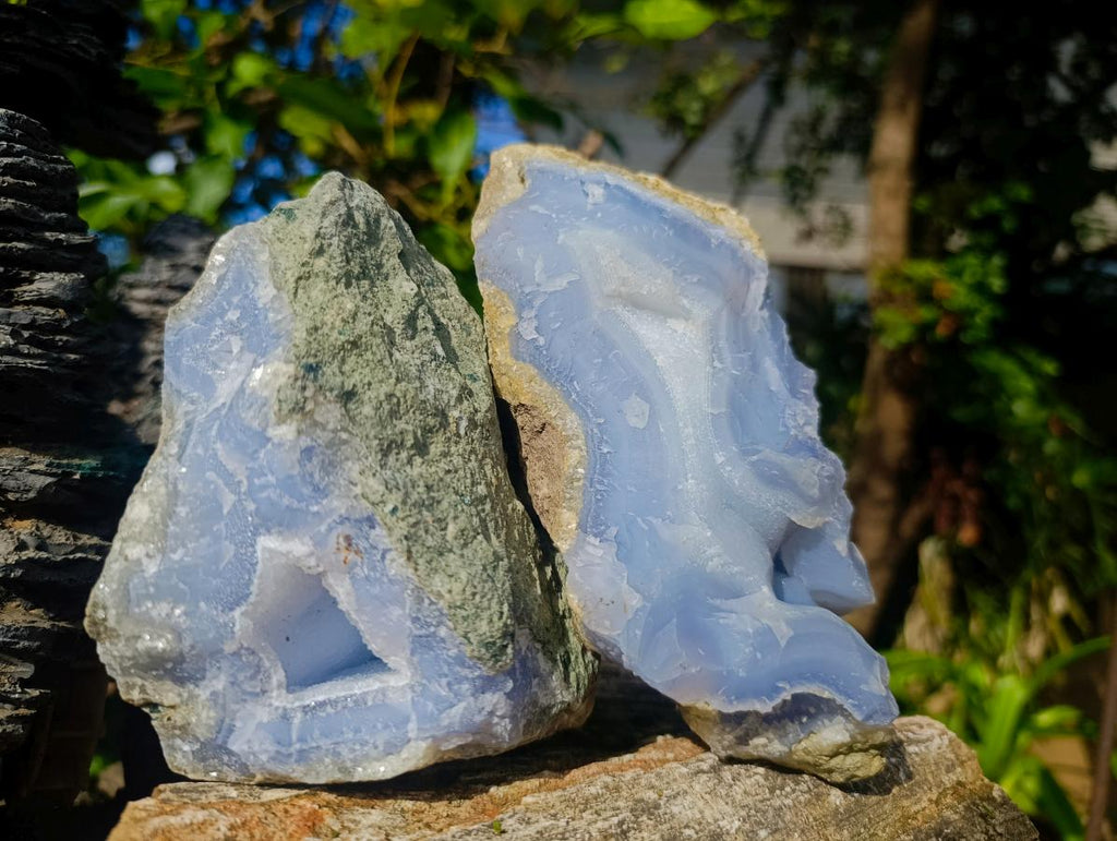 Natural Blue Lace Agate Geode Specimens x 4 From Nsanje, Malawi - Toprock Gemstones and Minerals 