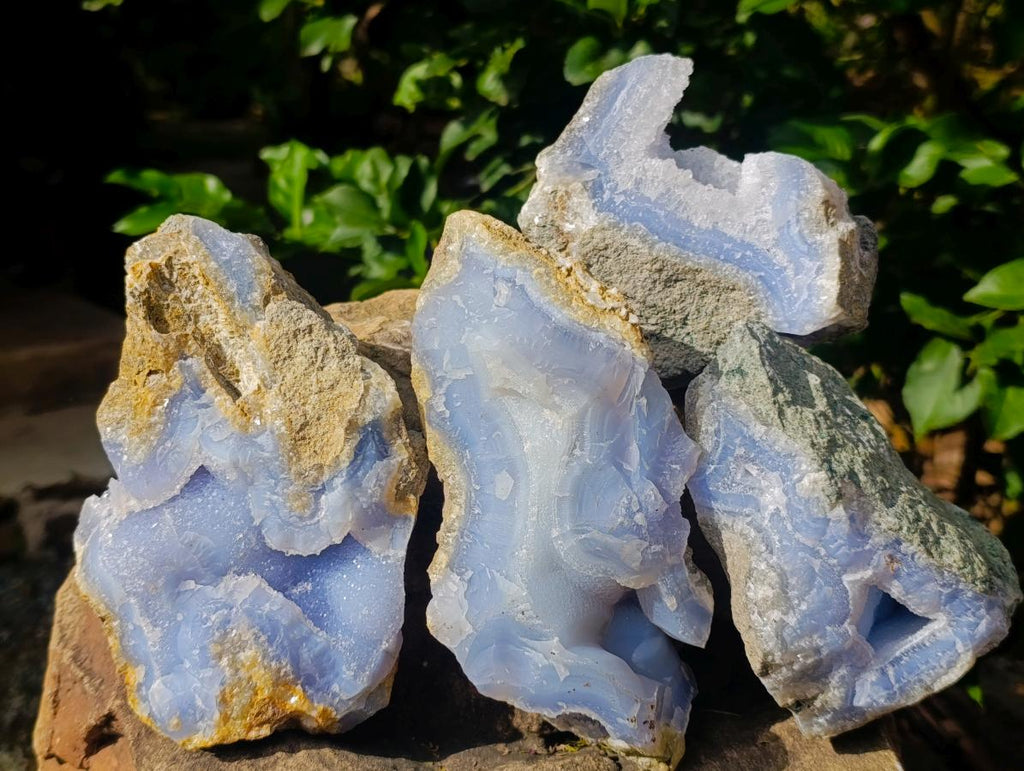 Natural Blue Lace Agate Geode Specimens x 4 From Nsanje, Malawi - Toprock Gemstones and Minerals 