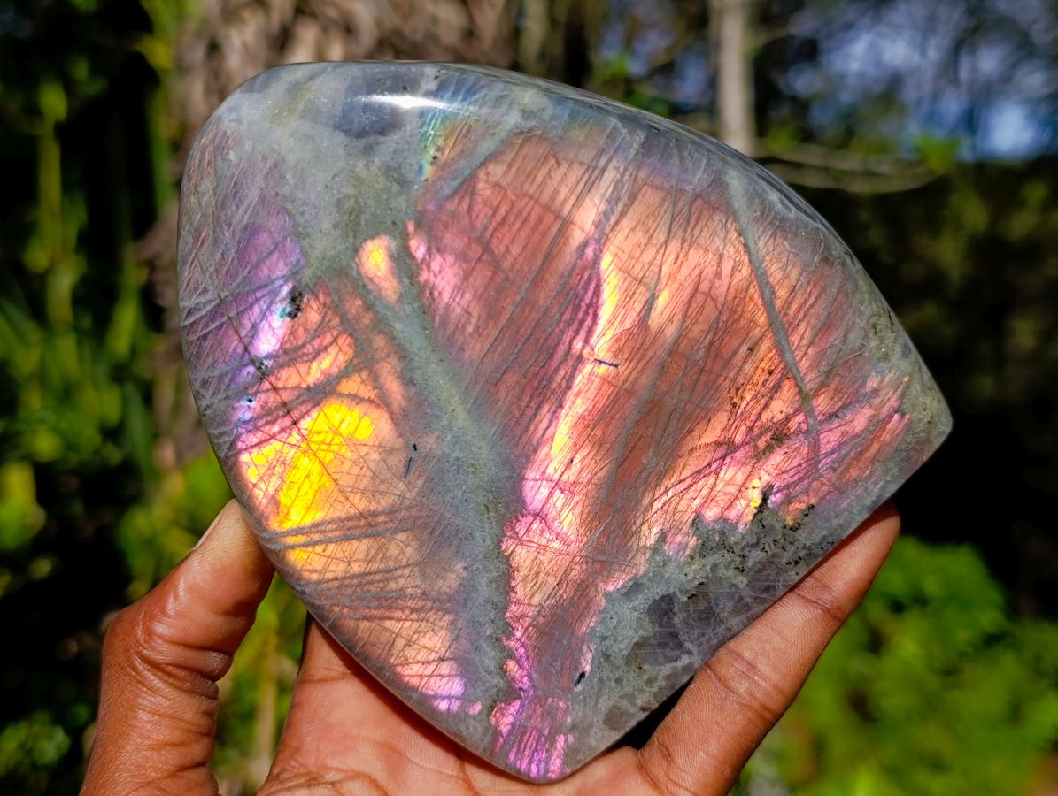 Polished Rare Purple Sunset Flash Labradorite Standing Display Pieces x 2 From Madagascar - Toprock Gemstones and Minerals 
