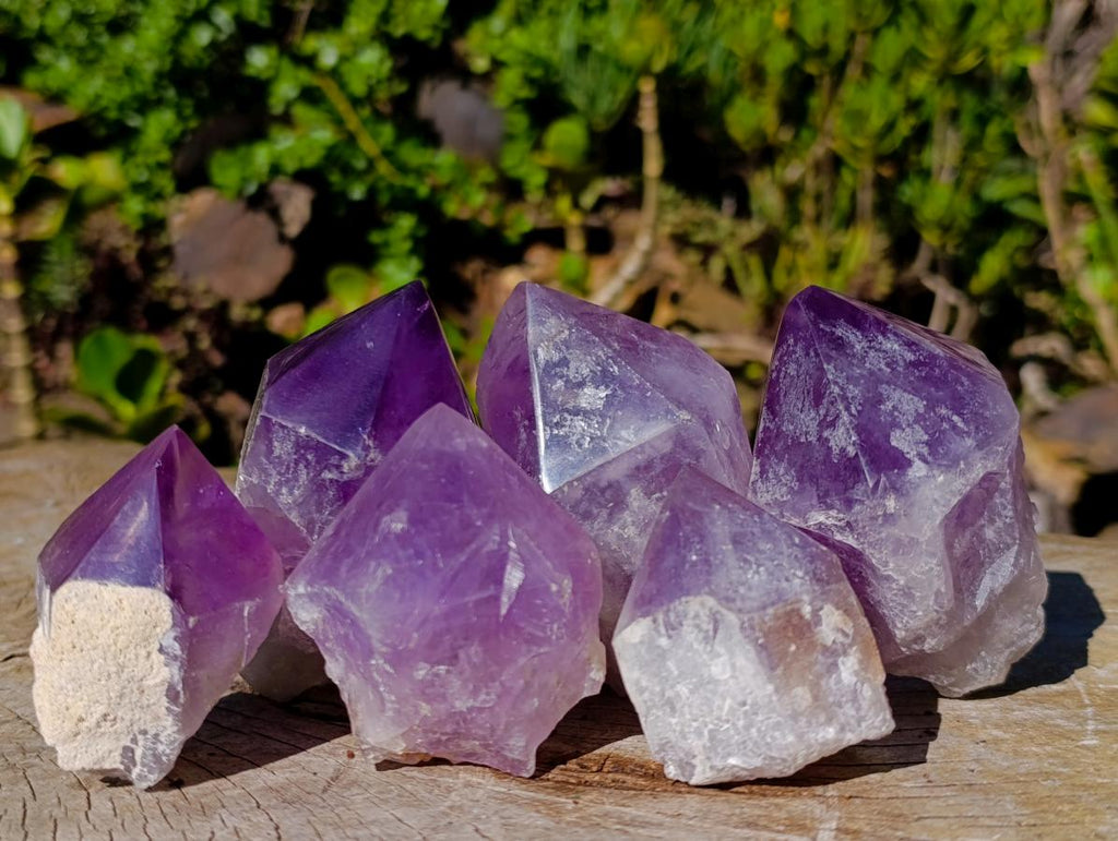 Polished Jacaranda Amethyst Crystals x 6 From Mumbwa, Zambia - Toprock Gemstones and Minerals 