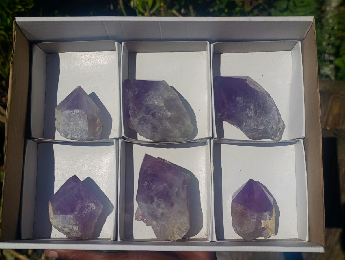 Polished Jacaranda Amethyst Crystals x 6 From Mumbwa, Zambia - Toprock Gemstones and Minerals 