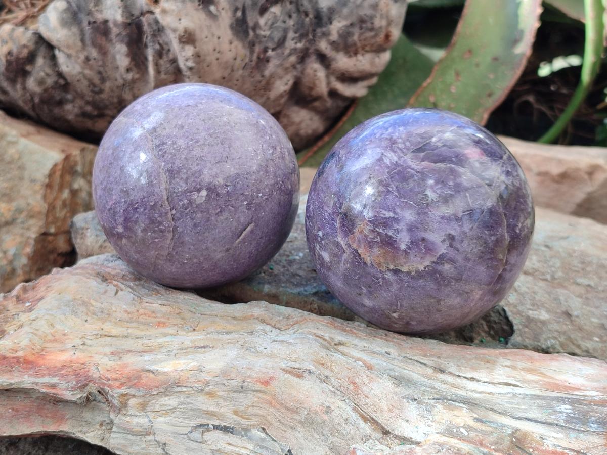 Polished Lepidolite Spheres x 2 From Ambatondrazaka, Madagascar - Toprock Gemstones and Minerals 