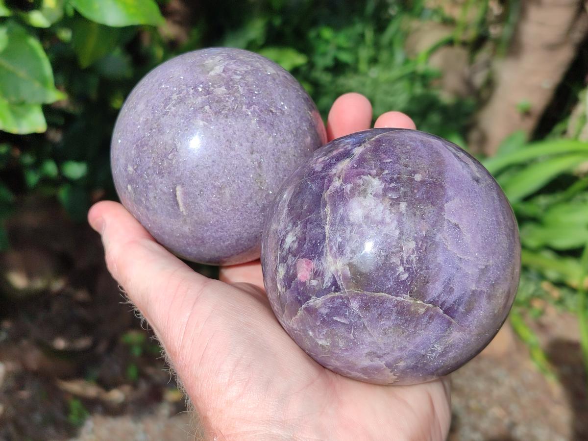Polished Lepidolite Spheres x 2 From Ambatondrazaka, Madagascar - Toprock Gemstones and Minerals 