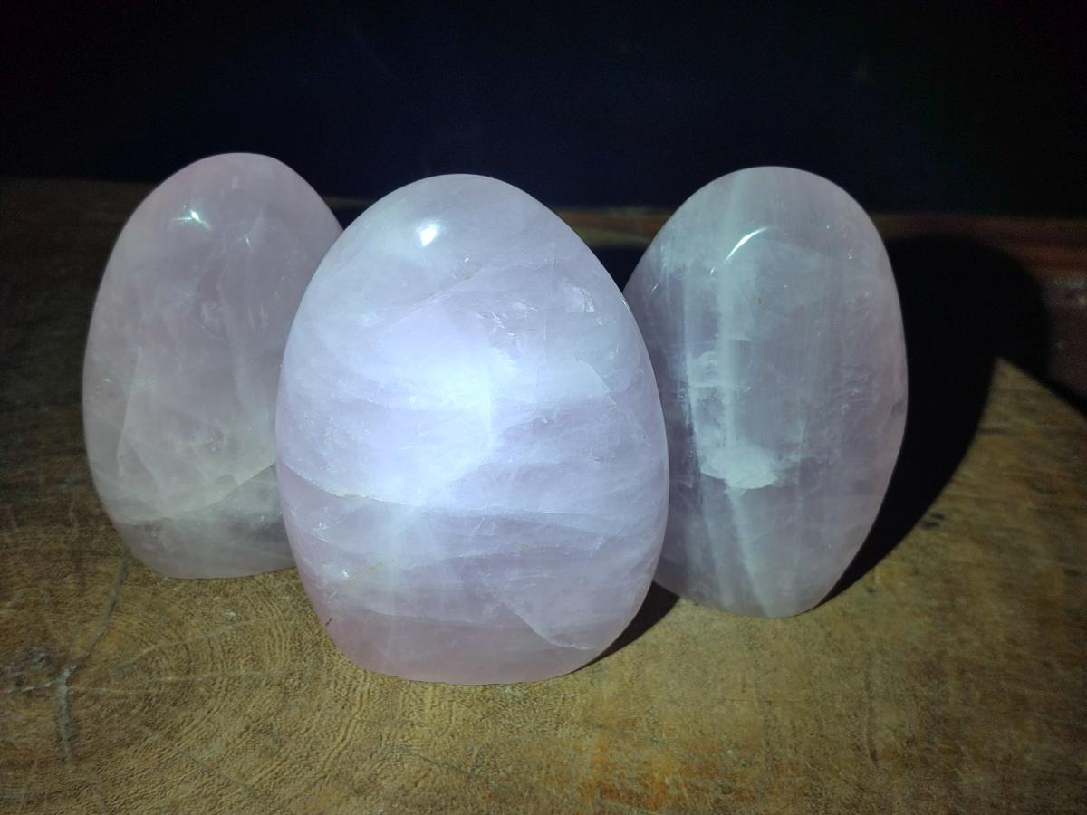 Polished Gemmy Rose Quartz Standing Display Pieces x 3 From Madagascar - Toprock Gemstones and Minerals 