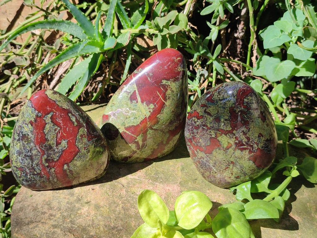 Polished Bastite Dragonsblood Stone Standing Display Pieces x 3 From Tshipise, South Africa - Toprock Gemstones and Minerals 