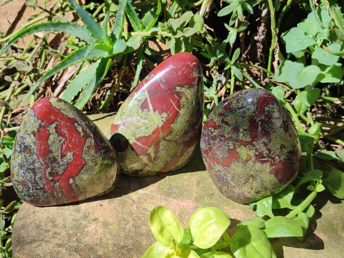 Polished Bastite Dragonsblood Stone Standing Display Pieces x 3 From Tshipise, South Africa - Toprock Gemstones and Minerals 