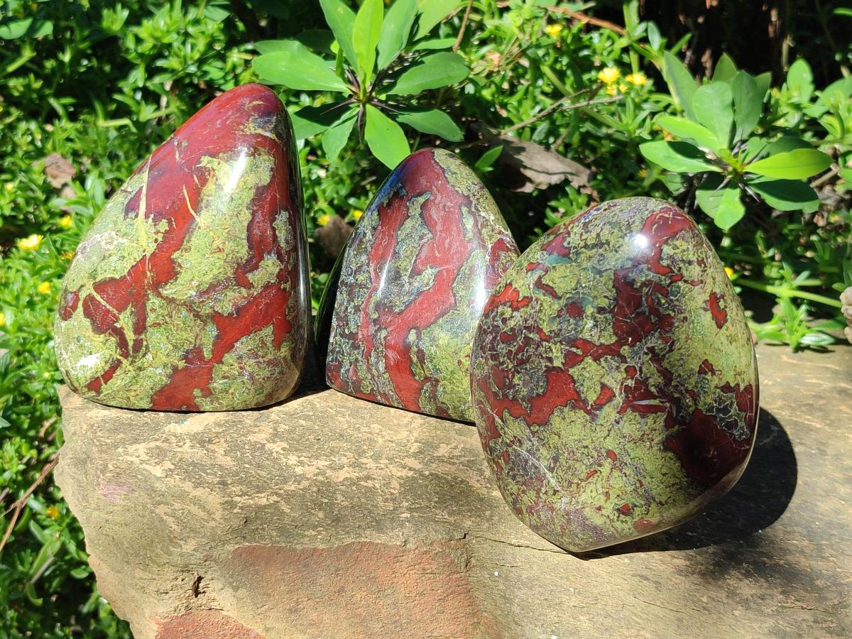 Polished Bastite Dragonsblood Stone Standing Display Pieces x 3 From Tshipise, South Africa - Toprock Gemstones and Minerals 