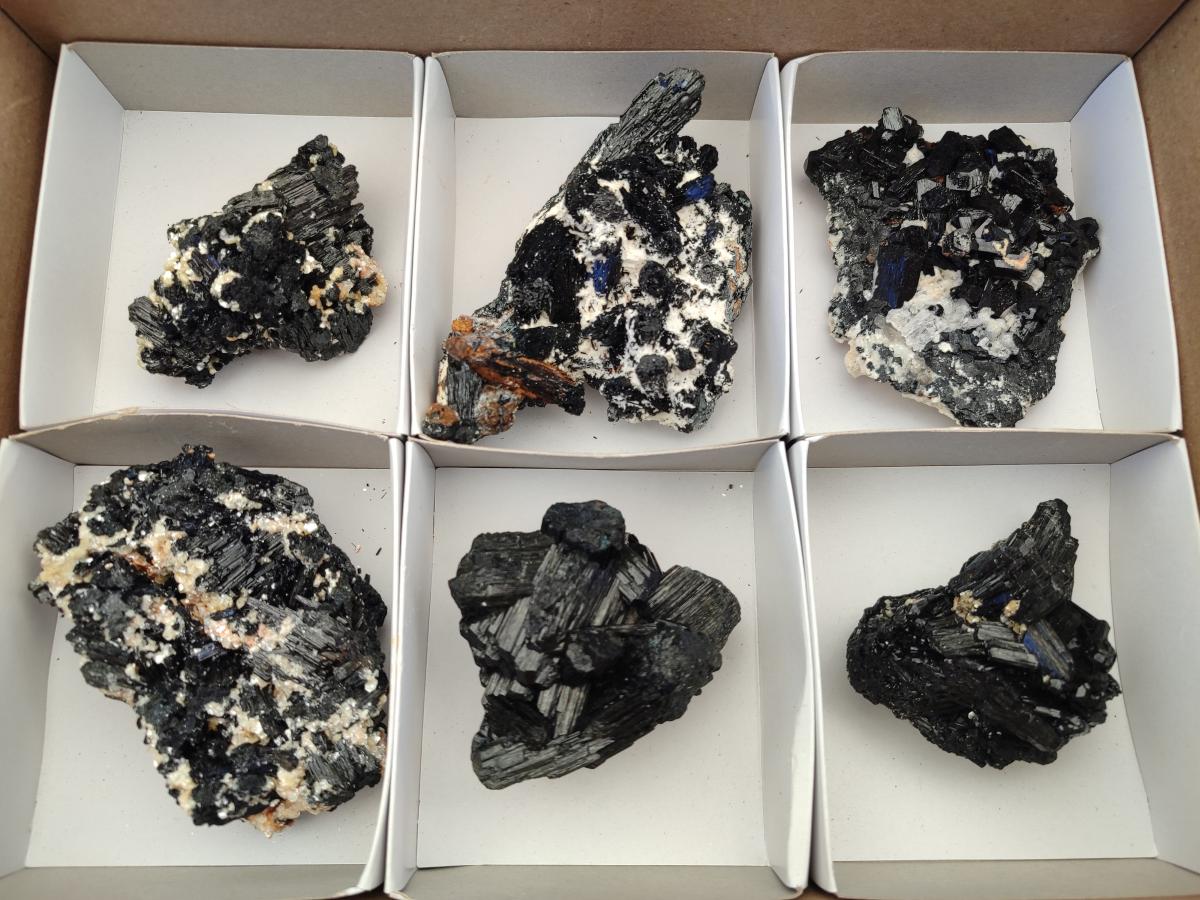 Natural Schorl Black Tourmaline with Muscovite Mica and Feldspar Specimens x 6 From Erongo, Namibia - Toprock Gemstones and Minerals 