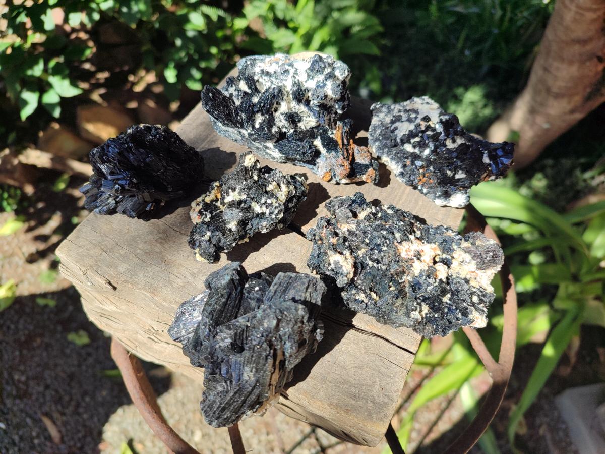 Natural Schorl Black Tourmaline with Muscovite Mica and Feldspar Specimens x 6 From Erongo, Namibia - Toprock Gemstones and Minerals 