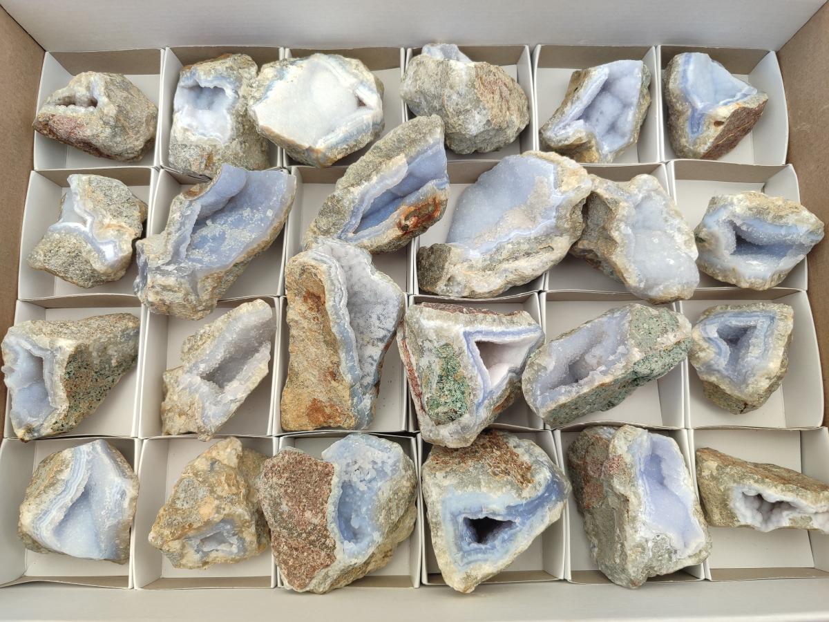 Natural Blue Lace Agate Geode Specimens x 24 From Nsanje, Malawi - Toprock Gemstones and Minerals 