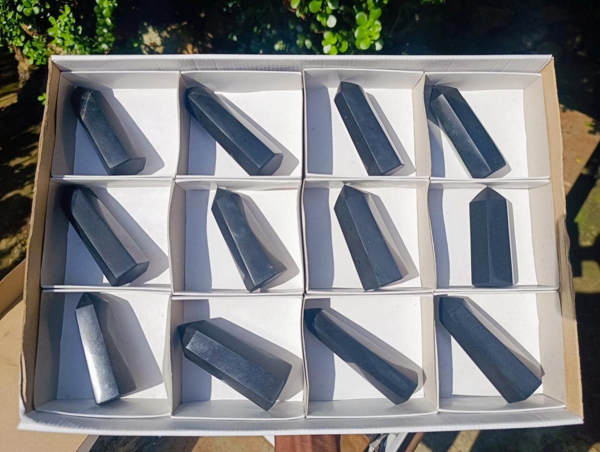 Polished Black Basalt Display Crystals x 12 From Madagascar - Toprock Gemstones and Minerals 