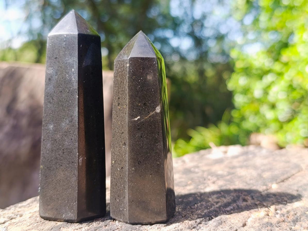 Polished Black Basalt Display Crystals x 12 From Madagascar - Toprock Gemstones and Minerals 