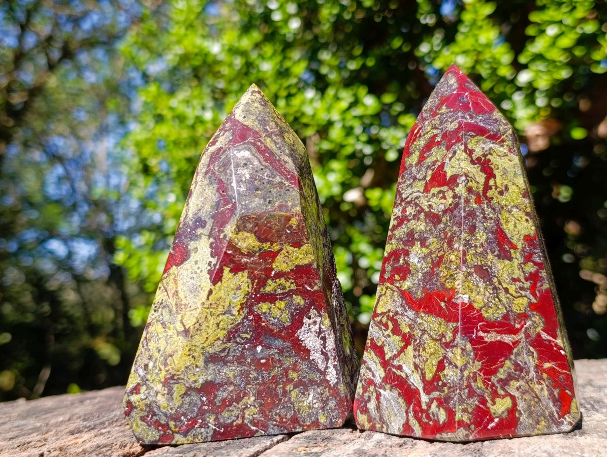 Polished Bastite Dragonsblood Stone Display Crystals x 2 From Tshipise, South Africa - Toprock Gemstones and Minerals 