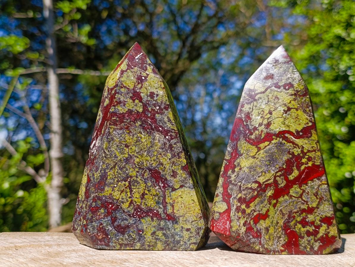Polished Bastite Dragonsblood Stone Display Crystals x 2 From Tshipise, South Africa - Toprock Gemstones and Minerals 