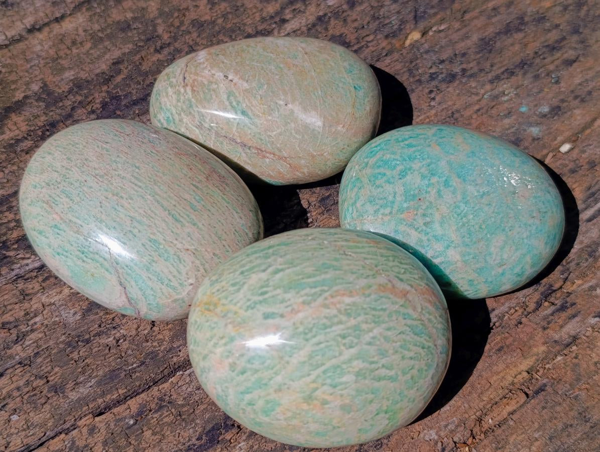 Polished Amazonite Palm Stones x 12 From Madagascar - Toprock Gemstones and Minerals 
