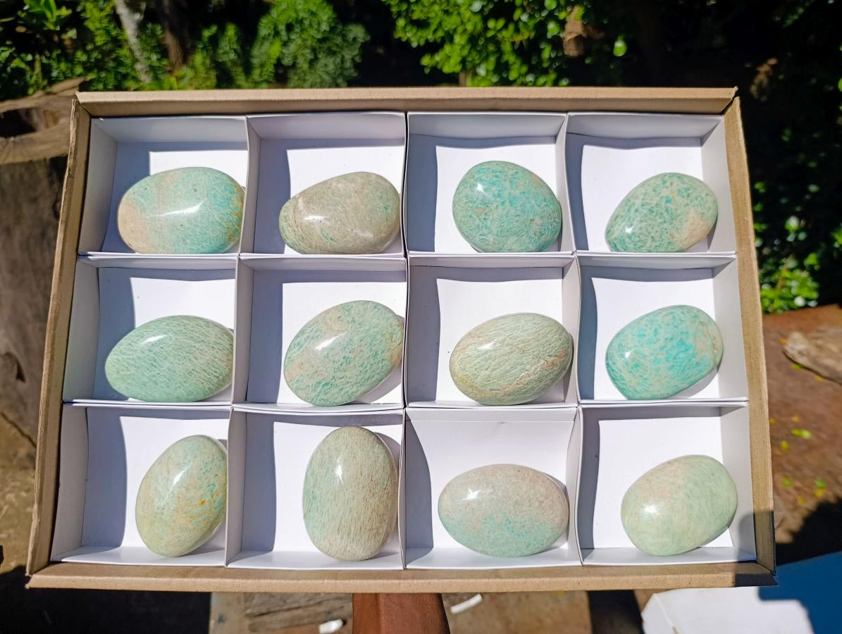 Polished Amazonite Palm Stones x 12 From Madagascar - Toprock Gemstones and Minerals 