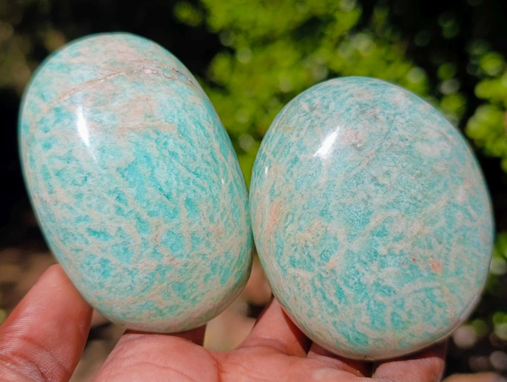 Polished Amazonite Palm Stones x 12 From Madagascar - Toprock Gemstones and Minerals 