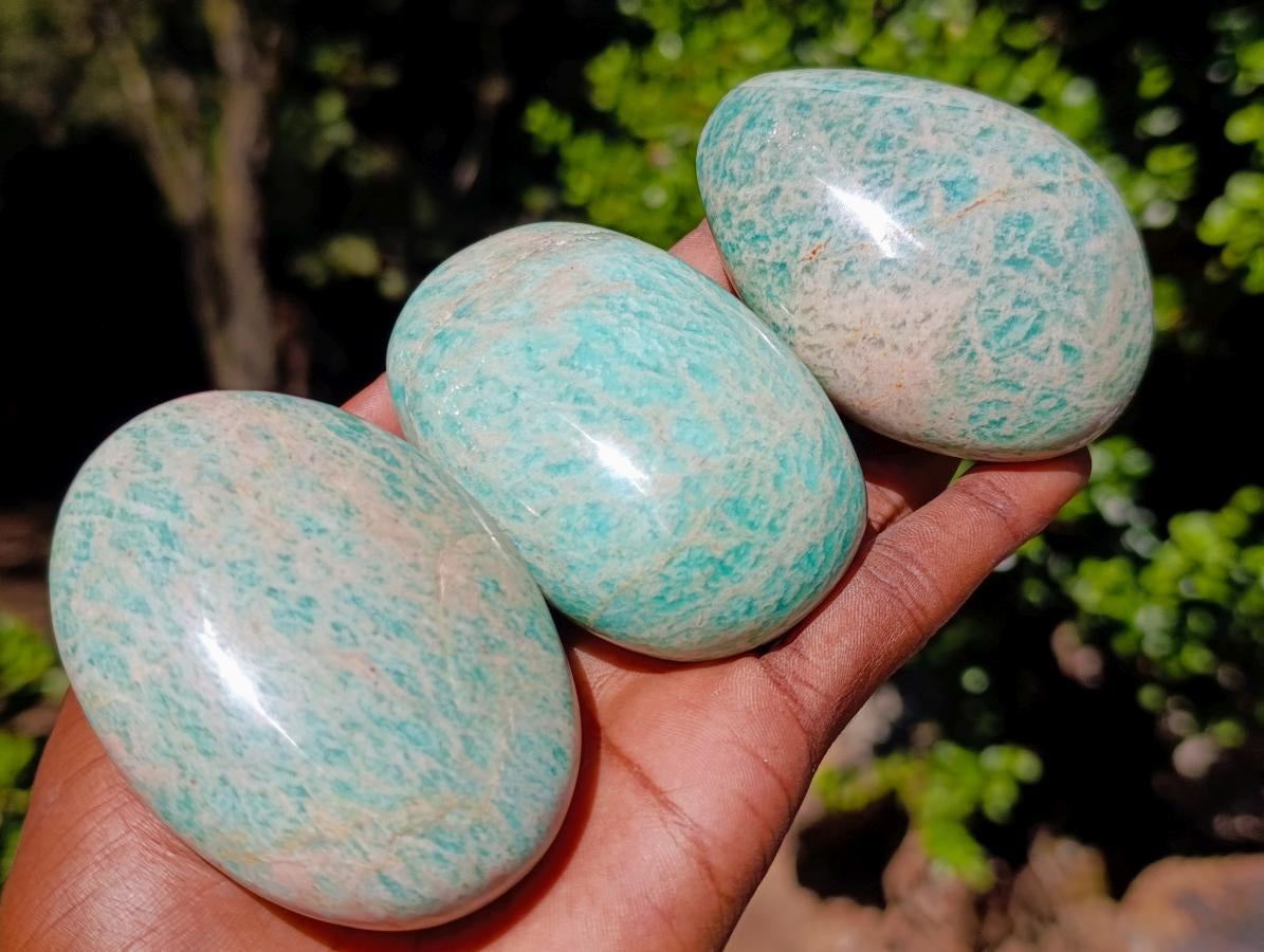 Polished Amazonite Palm Stones x 12 From Madagascar - Toprock Gemstones and Minerals 
