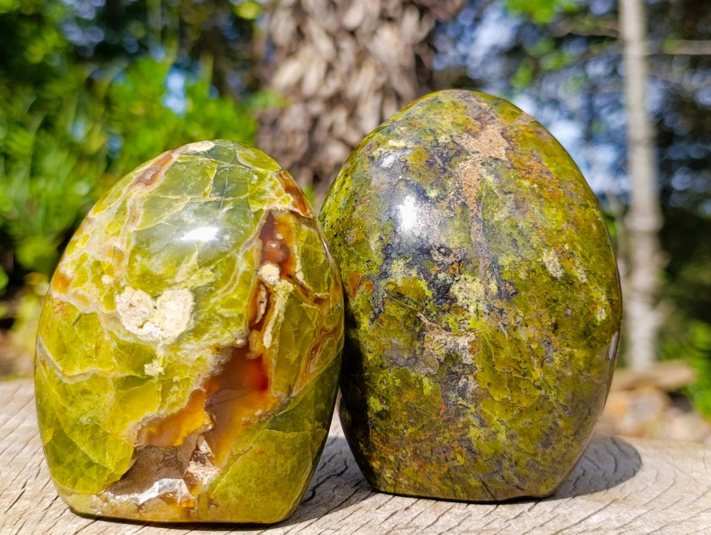 Polished Green Opal Standing Display Pieces x 3 From Betroka, Madagascar - Toprock Gemstones and Minerals 